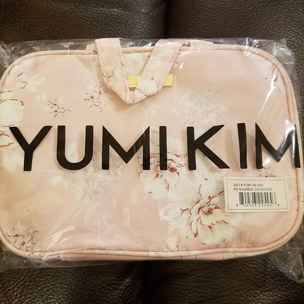 Pink floral makeup bag